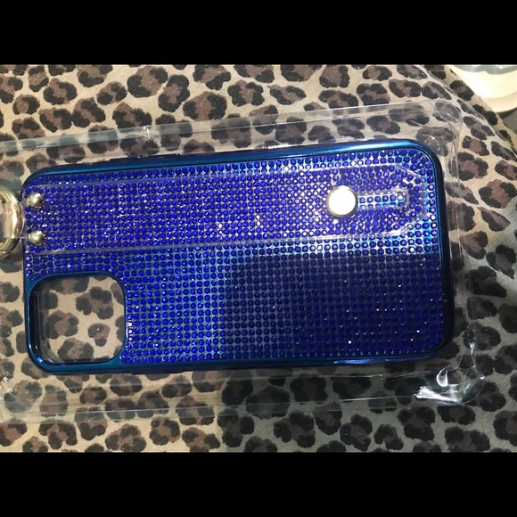 ⭐️NWT!Blue bedazzled iPhone 11 case with wrist strap - Picture 1 of 2